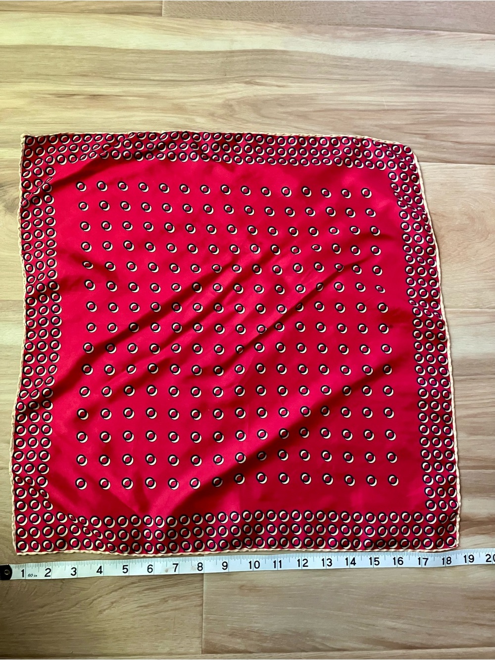 Vintage Italian Red Circle-Print 100% Silk Scarf